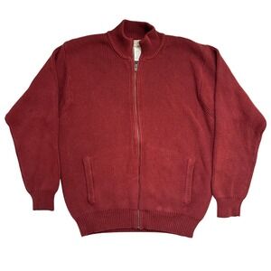 Vintage LL Bean Full Zip Ribbed Knit Sweater Cardigan Jacket Burgundy Size Large